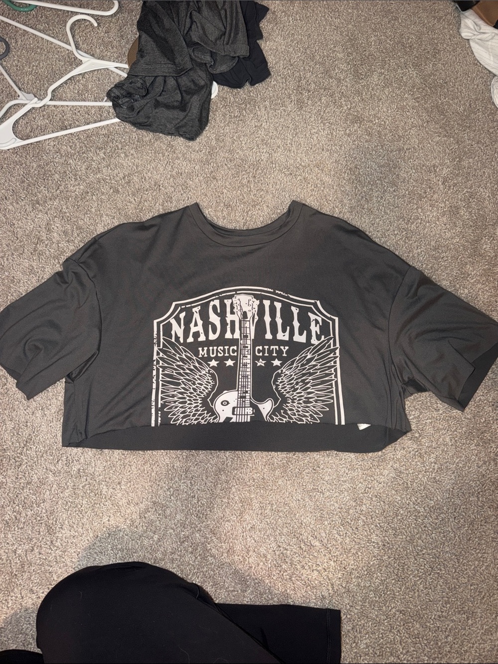 SHEIN Black Nashville Music City Cropped Tee